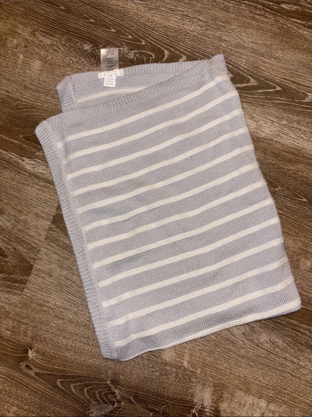 Striped Light Blue and White Knit Baby Blanket
